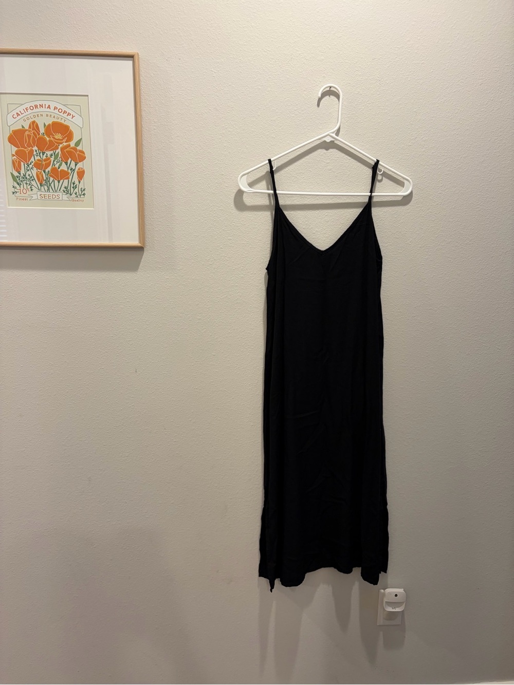 Splendid Black Midi Slip Dress with Thin Straps